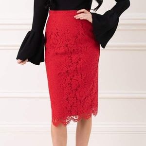 NWOT Rachel Parcell Red Lace Pencil Skirt